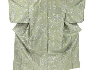 アンティーク　竹笹模様織出手織り紬着物